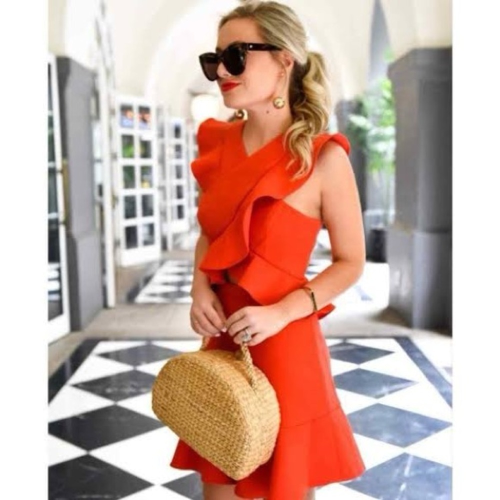 BCBGMAXAZRIA Careen Ruffle Mini Dress in Bright Poppy Size 4